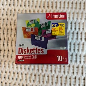 Sealed Imation NEON Diskettes IBM 2HD 3.5" 1.44mb Floppy Disks New and Sealed